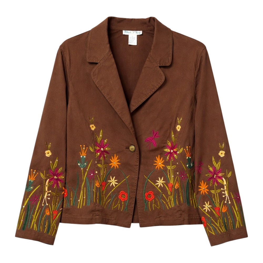 Vintage Artsy Boho Fairycore Embroidered Jacket Womens Size Large Meadowcore